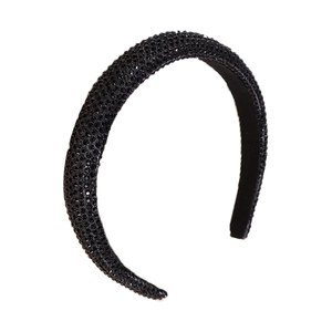 Serre-tête étincelant en strass noirs avec doublure antidérapante et large surface en cristal