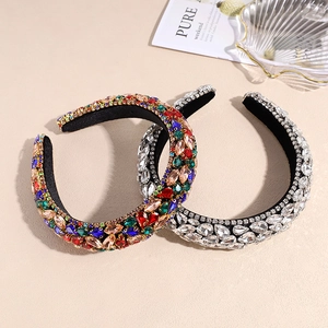 Baroque wide sponge headband with luxury rhinestones and crystals in colorful and silver