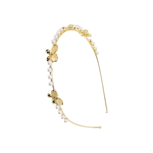 Elegant gold pearl headband for women featuring crystal butterflies in a French chic style