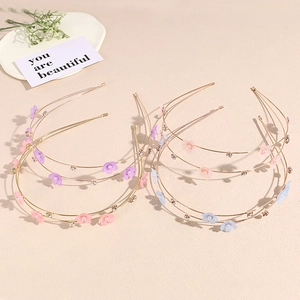 Sweet floral double-layer thin headband with pink cherry blossoms and white pearls