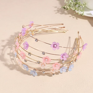 Korean Style Double Layer Alloy Flower Headband With Imitation Artificial Pearl Rhinestone Sweet Floral Hair Hoop For Women Girls