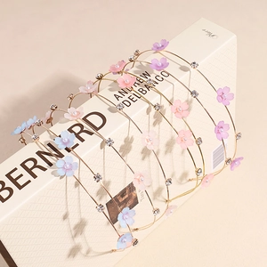 Elegant floral thin alloy headbands with cherry blossoms, pearls, and rhinestones