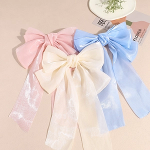 Élégante Barrette à Nœud Style Coréen avec Longs Rubans en Maille Scintillante Pince à Cheveux pour Femmes Filles Accessoires de Coiffure