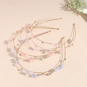 Elegant floral metal headband set with pearls and rhinestones in pink blue white colors