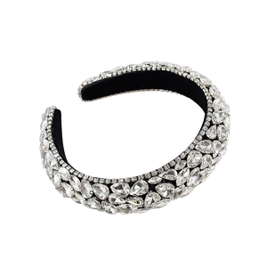 Luxury black sponge headband encrusted with sparkling teardrop and round rhinestones