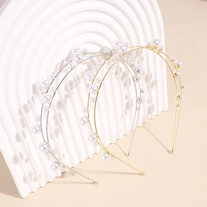Elegant gold and silver double-layer pearl headbands with rhinestones for women