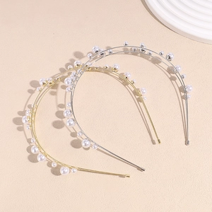 Elegant double-layered metal headbands featuring faux pearls in gold and silver finish