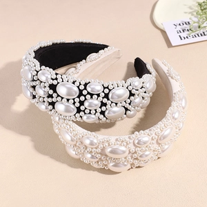 Artificial Baroque Pearl Padded Headband For Women Vintage Wide Brim Sponge Hair Hoop Elegant Handmade Wedding Party Hair Accessory