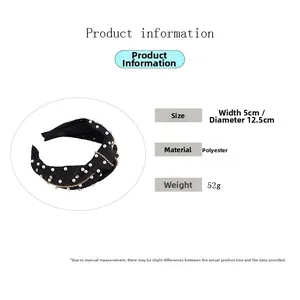 Détails des perles et strass sur le serre-tête noir de 5cm de large avec dimensions