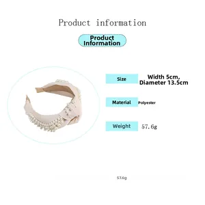 Spécifications détaillées du bandeau à perles noué beige fabriqué en matériau polyester