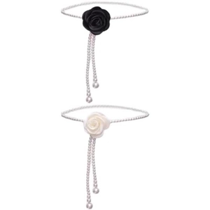 Camellia pearl waist chain and necklace in black and white flower retro style