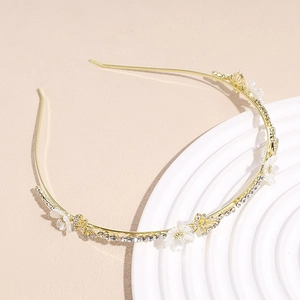 Serre-Tête Élégant en Alliage avec Strass et Perle Artificielle Papillon Fleur pour Femme Mariage Fête Or Bijou de Cheveux