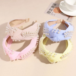 Serre-tête Noué à Künstliche Perles Style Coréen pour Femmes Frais et Doux Serre-tête Large en Tissu Rétro Accessoires de Cheveux