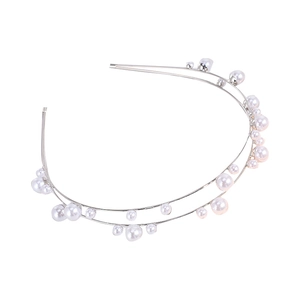 Elegant silver double-layered metal headband with faux pearls for a classic bridal look