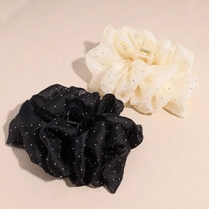 Pinces à cheveux à nœuds en maille scintillante noir et beige pour femmes