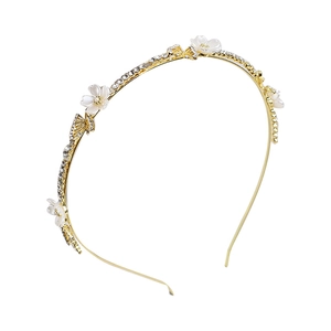 Serre-tête élégant en alliage doré avec fleurs en perles et papillons en strass