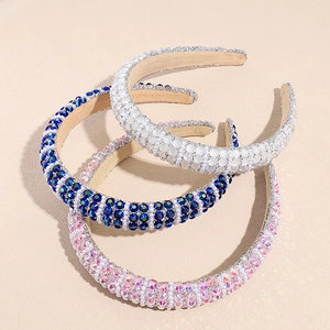 Handmade padded headband with rhinestones and pearls for women in three vibrant colors