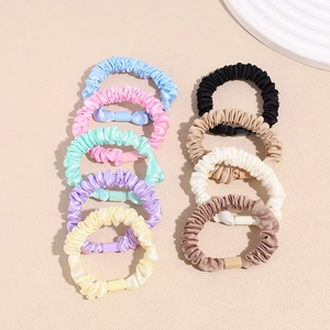 Elegant Satin Pleated Scrunchie Ruched Hair Band Solid Color High Elasticity Hair Tie With Plastic Buckle For Women Girls