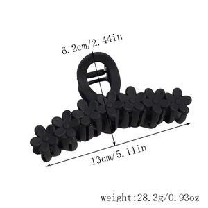 Detail showing dimensions of 13cm black matte floral shark hair claw clip for thick hair