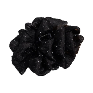 Grande pince à cheveux élégante en résille noire avec nœud et pois scintillants
