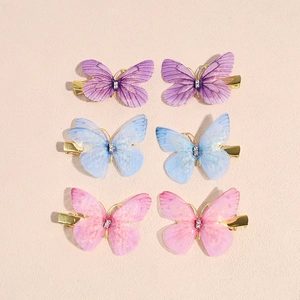 Detail von 6er Set Schmetterling Haarspangen mit transparenten Flügeln und Strass