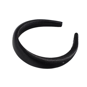 Solid black satin padded headband for women with high crown wide brim design