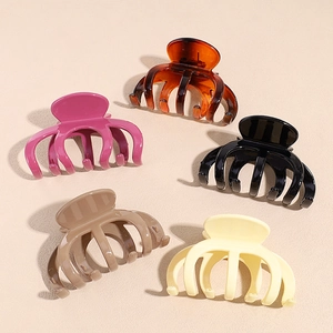 Lot de cinq pinces à cheveux élégantes en résine ambre, rose, noire et beige clair
