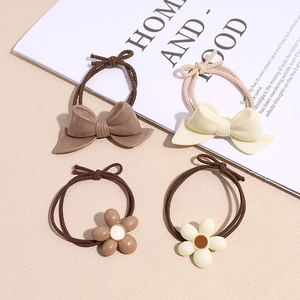 Women Korean Simple Flower Bow Hair Scrunchies High Elasticity Resin Braided Rope Ponytail Holder Hair Ties Daily Accessories