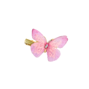 Rosa Schmetterlings-Haarspange für Mädchen mit goldener Entenschnabelklemme und Strass