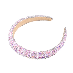 Baroque padded headband with pink crystals and pearls on a soft non-slip velvet lining