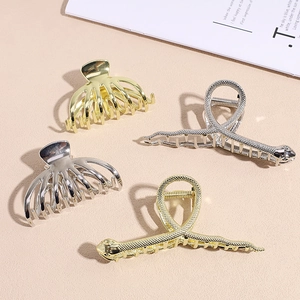 Grande Pince à Cheveux en Métal Requin Forme de Serpent Creuse Or Argent Strass Pince à Cheveux pour Coiffure Femme