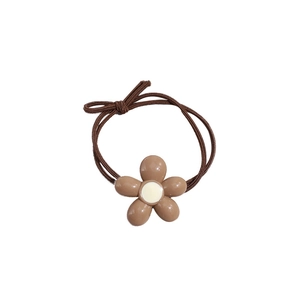 Korean style minimalist floral hair tie featuring a brown flower and elastic double-strand band