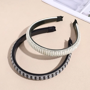 Baroque style pearl and rhinestone padded headbands set for women on beige background