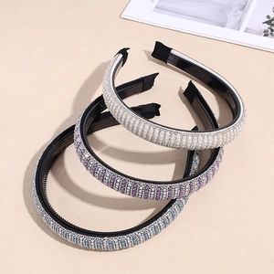 Three-piece handmade pearl and rhinestone headband set with non-slip interior teeth