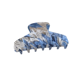 Elegante pinza per capelli in acetato con motivo marmorizzato a strisce blu e grigie