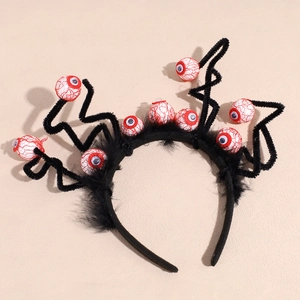 Halloween Eyeball Headband Spooky Black Plush Bloodshot Eye Hair Hoop Scary Costume Headpiece For Party Cosplay Props