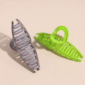Lot de grandes pinces à cheveux 13cm gris et vert vif pour cheveux épais