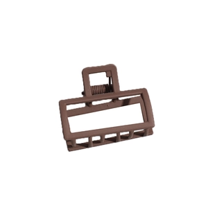 Elegant matte brown square shark hair clip with hollow design and metal spring for women