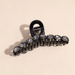 Pince à cheveux noire de luxe avec cristaux gris brillants pour coiffures épaisses