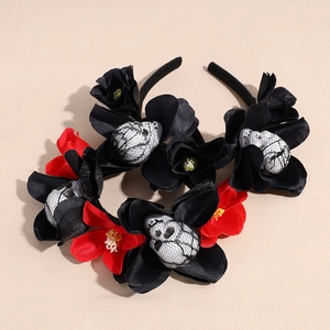 Halloween Skull Flower Headband Gothic Dark Style Artificial Floral Skeleton Hairband For Party Cosplay Women Accessories
