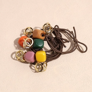 Vintage elastic hair tie set with matte resin cubes and hollow rhinestone metal charms