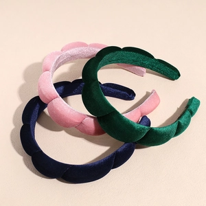 Three-piece velvet sponge headbands set in pink, dark green and navy blue colors