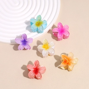 Plumeria Flower Hair Claw Clip For Women Summer Beach Colorful Resin Gradient Frangipani Hair Accessories Shark Clip