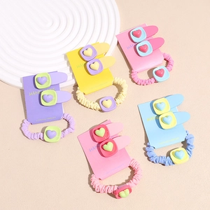 Barrettes à Cheveux Coeur Macaron pour Enfants Chouchou Douce Résine Épingles à Cheveux Carrées Élastique pour Filles Femmes