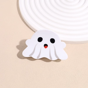 Ghost-shaped Halloween hair claw clip in white acetate with funny cartoon face design