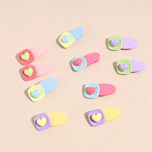 Lot de 10 barrettes à cheveux colorées macaron avec motif cœur pour petites filles