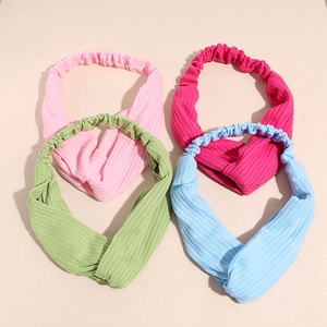 Bandeau à Nœud Torsadé en Tricot à Côtes pour Femmes Rayé Élastique Yoga Sport Lavage du Visage Enveloppement de Tête Turban Croisé