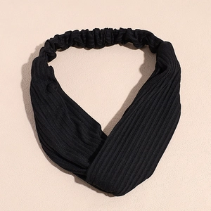 Bandeau croisé en maille côtelée noire pour le yoga et le lavage du visage avec élastique