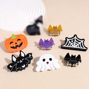 Halloween Hair Clip Quirky Pumpkin Ghost Bat Spiderweb Hair Claw Acetate Alloy Quirky Hair Accessory For Women Party Hair Styling