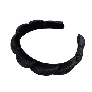Puffy black velvet sponge headband with pleated design for high volume hair styling
